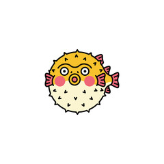 Cartoon Pufferfish Character With Round Spikes.