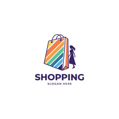 modern online shopping logo design with shopping bag concept, suitable for websites, mobile apps, and digital marketplaces