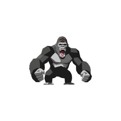 Cartoon Gorilla Standing Powerful Pose With Open Mouth.