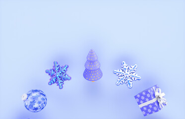 Christmas holiday background with festive decorations and copy space. 3d rendering