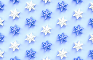 Winter Christmas snowflake pattern on blue background. 3d rendering