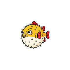 Angry Pufferfish Cartoon Character Illustration.