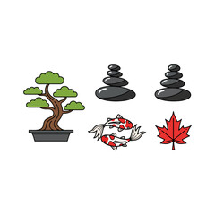 Bonsai Tree with Zen Stones Koi and Maple Leaf.