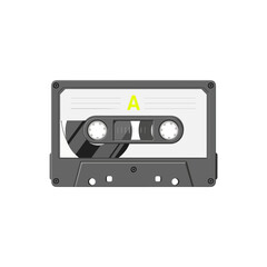 Naklejka premium Compact cassette tape showing magnetic reels.