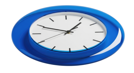 Modern blue wall clock isolated on transparent background