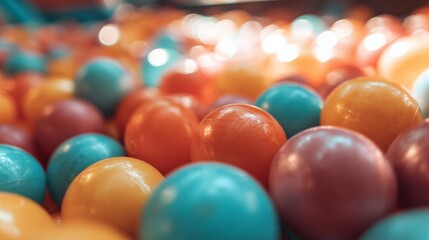 Colorful plastic balls fill a play area for children in an indoor amusement center