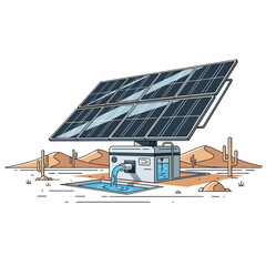 Solar powered water pump system in desert environment illustration