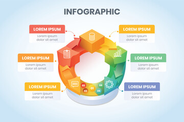 Smart Modern Circular Workflow 3D Process Infographic business, education, technology, presentation, Diagram
