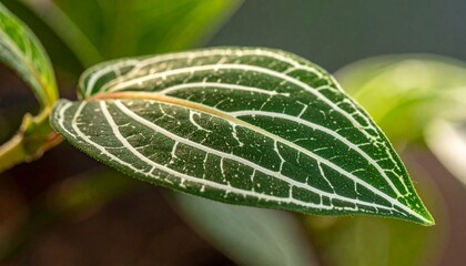 Close-up of green leaf veins.