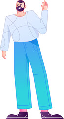 Vector flat gradient illustration depicting a confident standing posture and body movements.
