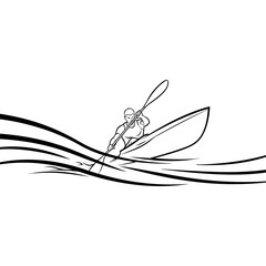 Minimalist line art of a person paddling a boat. © Pemburu