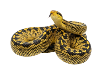 Yellow and black snake coiled on white background isolated on transparent background
