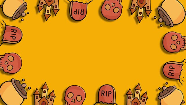 Halloween border with spooky haunted house and pumpkin icons background