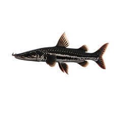 Dark fish with white spots and orange fins on black background