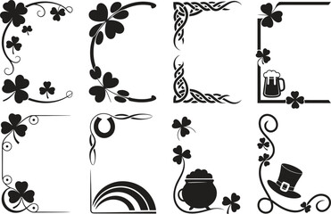 Decorative floral divider icon set, ornamental frames and vintage elements, flat black vector illustration isolated on white background