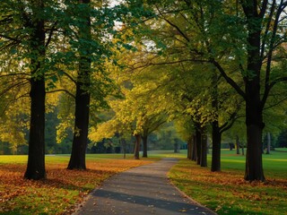 Autumn pathway through tree tunnel