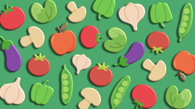 Mixed vegetable pattern on dark green background for food design