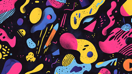 Naklejka premium Colorful abstract illustration featuring vibrant shapes and patterns in a dynamic composition, showcasing creativity and artistic expression with a playful design aesthetic