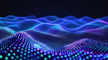 Abstract digital landscape of glowing points creating undulating hills