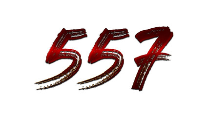 3D blood red number design of 557on white background.