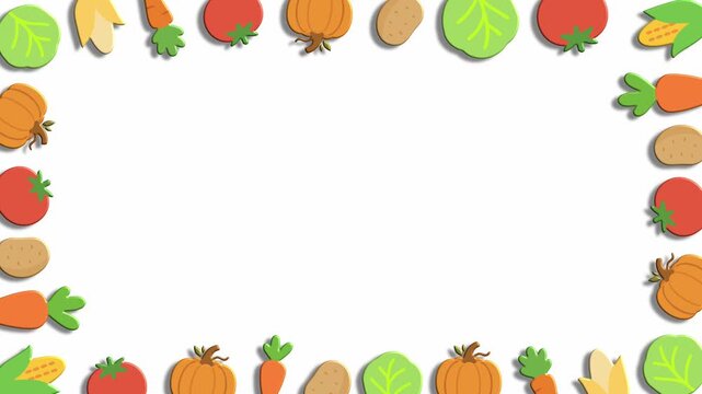 Colorful vegetable border on white background for healthy menu design