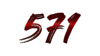 3D blood red number design of 571 on white background.