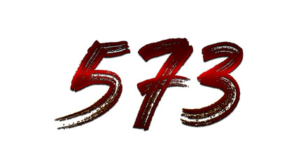 3D blood red number design of 573 on white background.