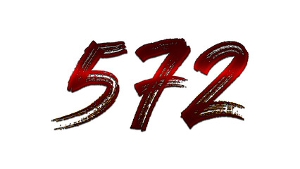 3D blood red number design of 572 on white background.