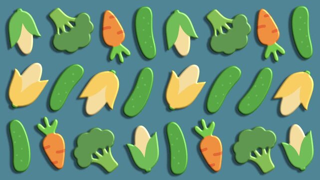 Mixed garden vegetables pattern on blue background for healthy lifestyle