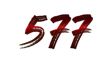 3D blood red number design of 577 on white background.