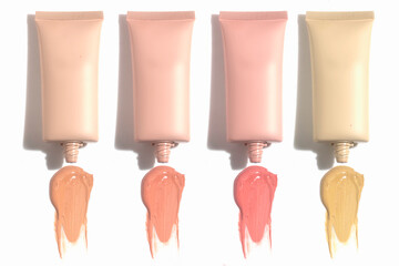 foundation primer cream lotion cosmetic for makeup, product mockup packaging tube bottle close-up view