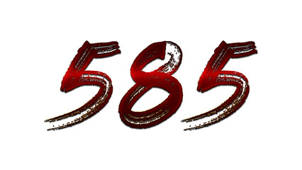 3D blood red number design of 585 on white background.