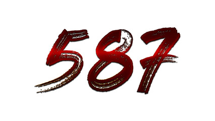 3D blood red number design of 587 on white background.