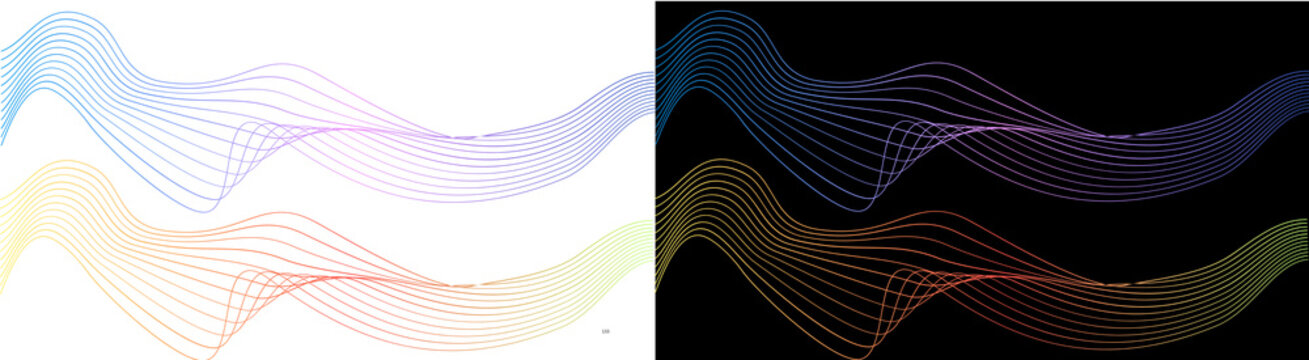 PNG image of&nbsp;Abstract colorful glowing sine waves illustrated with many thin parallel lines creating dynamic visual motion on transparent background. on transparent background