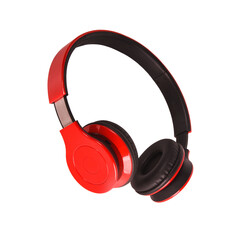 Wireless surround headphones in red and black on an isolated background