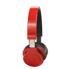 Wireless surround headphones in red and black on an isolated background
