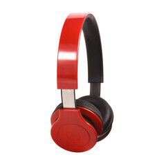Wireless surround headphones in red and black on an isolated background