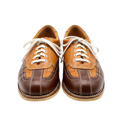 Two tone brown leather bowling shoes with white laces