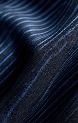 Close-up of a dark fabric, featuring blue, subtle lines flowing across the material in a wavy pattern, creating depth and a textured appearance