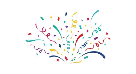 A vibrant burst of colorful confetti and streamers creates a festive and celebratory atmosphere