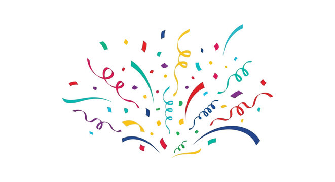 A vibrant burst of colorful confetti and streamers creates a festive and celebratory atmosphere