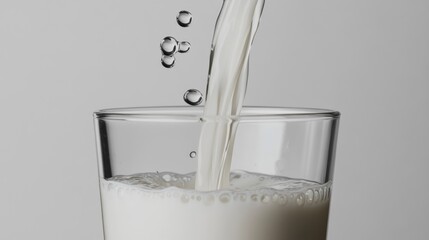 Milk pouring into a glass, creating splashes and froth