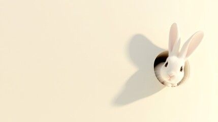 White rabbit peeking from a hole in a cream-colored surface
