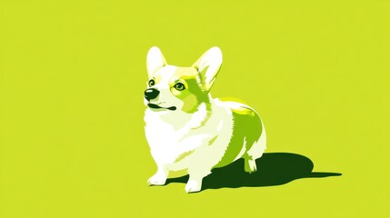 Flattened Corgi on lime green backdrop