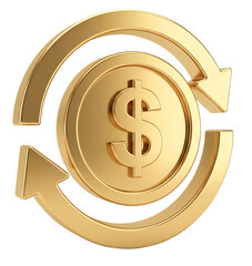 Golden Coin in Motion: A gleaming golden coin, with a prominent dollar sign, is encapsulated within a circular flow, symbolized movement and the dynamism of the economy
