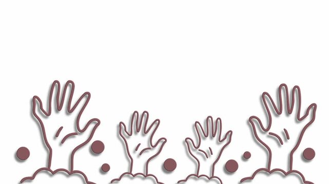 Zombie hands rising border on white background for halloween design