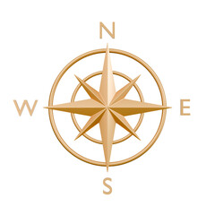 Front view of a golden compass rose with cardinal directions, perfectly centered and symmetrical, isolated on a transparent background, navigation and direction concept. © pikopixel
