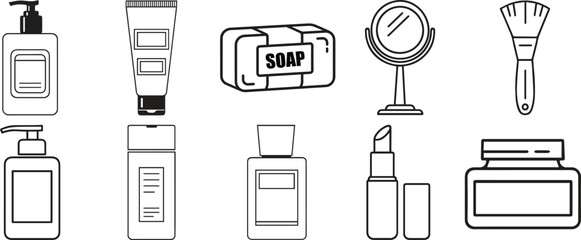 Personal Care Essentials &ndash; Line Art Icon Set