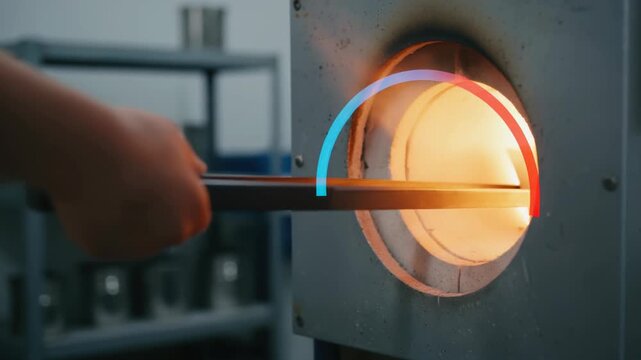 Gold mining furnace melting metal with intense heat and skilled craftsmanship for industrial refining of precious metal in mining process