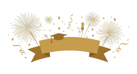 Celebration of academic achievement graduation cap ribbon and sparkling fireworks create a festive scene